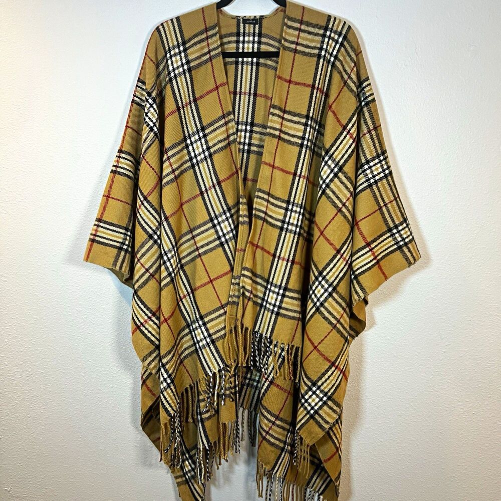 V.FRAAS Women's Shawl/Wrap Plaid Fringe Woven Acrylic Beige Black White Red